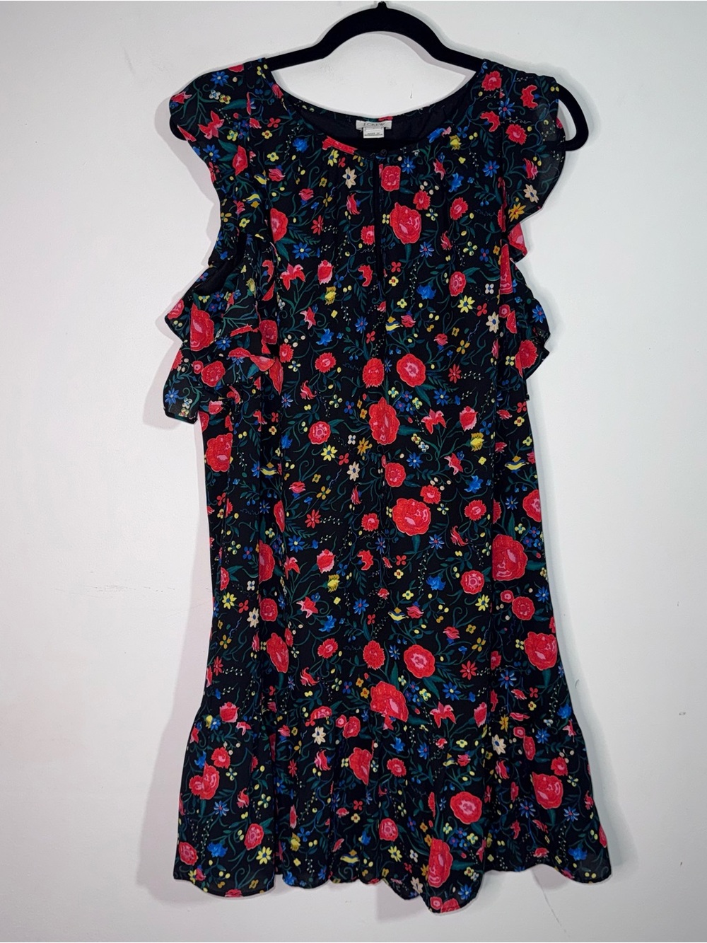 J.Crew Size S Black Floral Ruffle Mini Dress Romantic Cottagecore